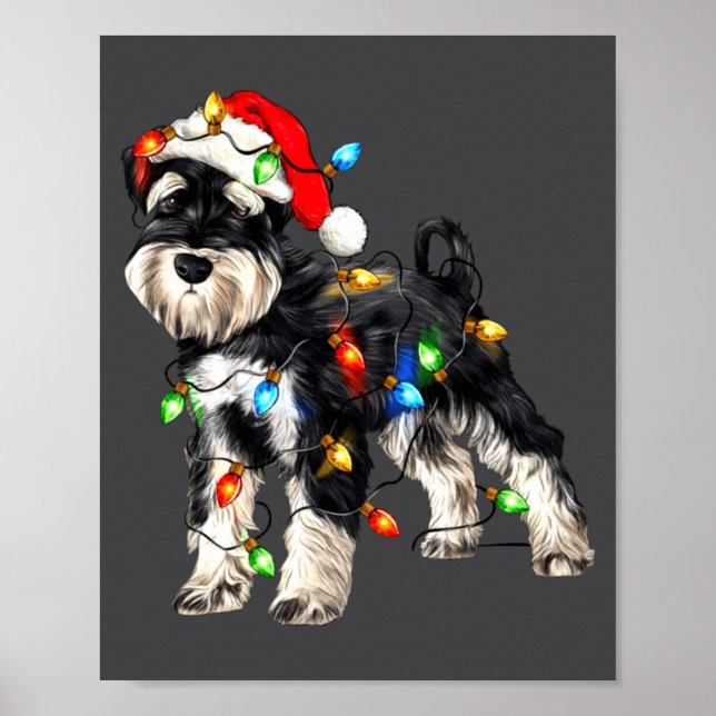 Affiche Schnauzer Christmas Dog Christmas Lights Santa Hat (Devant)