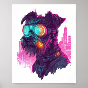 Affiche Schnauzer Cyberpunk � Chien Néon Futuriste