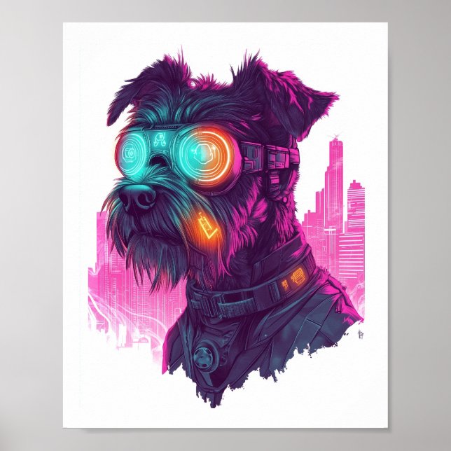 Affiche Schnauzer Cyberpunk � Chien Néon Futuriste (Devant)