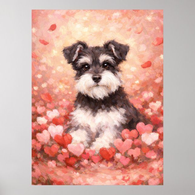 Affiche Schnauzer de la Saint-Valentin avec des cœurs (Devant)