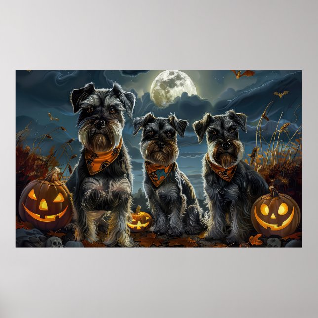 Affiche Schnauzer Halloween Éffrayant (Devant)
