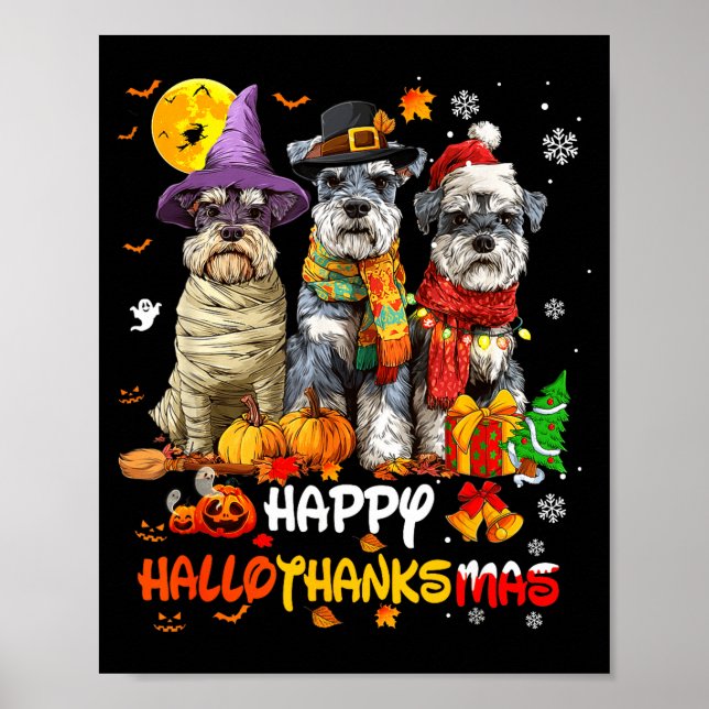 Affiche Schnauzer Happy Hallothanksmas Dog Lover Christmas (Devant)