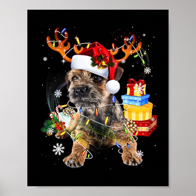 Affiche Schnauzer Miniature père Noël avec lumières de Noë (Devant)