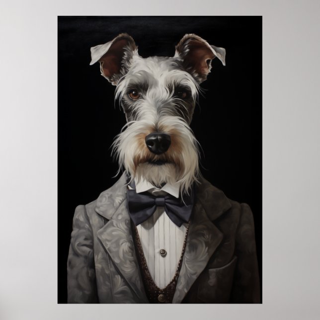 Affiche Schnauzer Portrait de chien Gray Suit Bow Cravate (Devant)