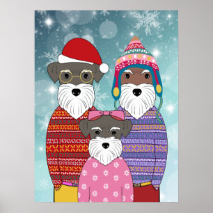 Affiche Schnauzers miniatures Portrait de famille de Noël