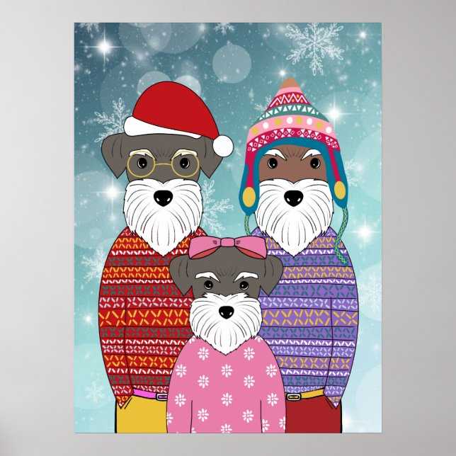 Affiche Schnauzers miniatures Portrait de famille de Noël (Devant)