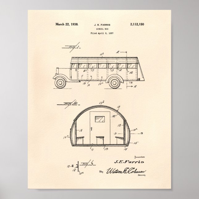 Affiche School Bus 1937 Patent Art Old Peper (Devant)