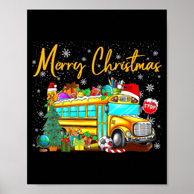 Affiche School Bus Driver Santa Hat Merry Christmas Tree M (Devant)