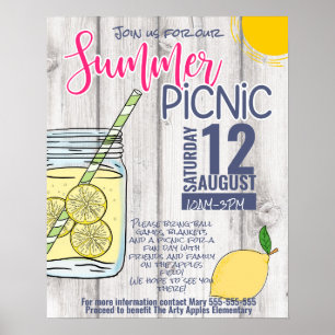 Affiche school summer picnic lemonade mason jar, PTO