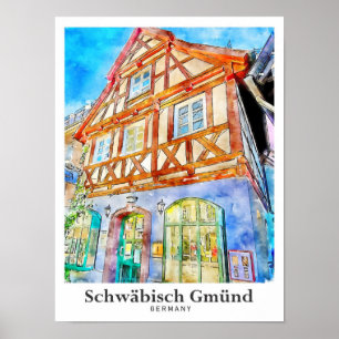 Affiche Schwabisch Gmund Allemagne Aquarelle de voyage