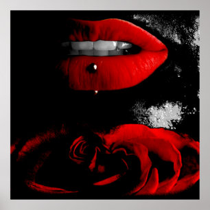 Affiche Schwarz weiß+touche couleur - Rote Lippen