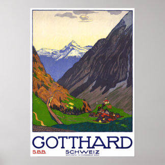 Affiche " Schweiz : 1914 - Gotthard Linie SBB Reise Werbe