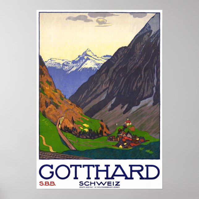Affiche " Schweiz : 1914 - Gotthard Linie SBB Reise Werbe (Devant)