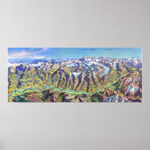 Affiche " Schweiz : 1960er/heute - Wallis Panoramakarte