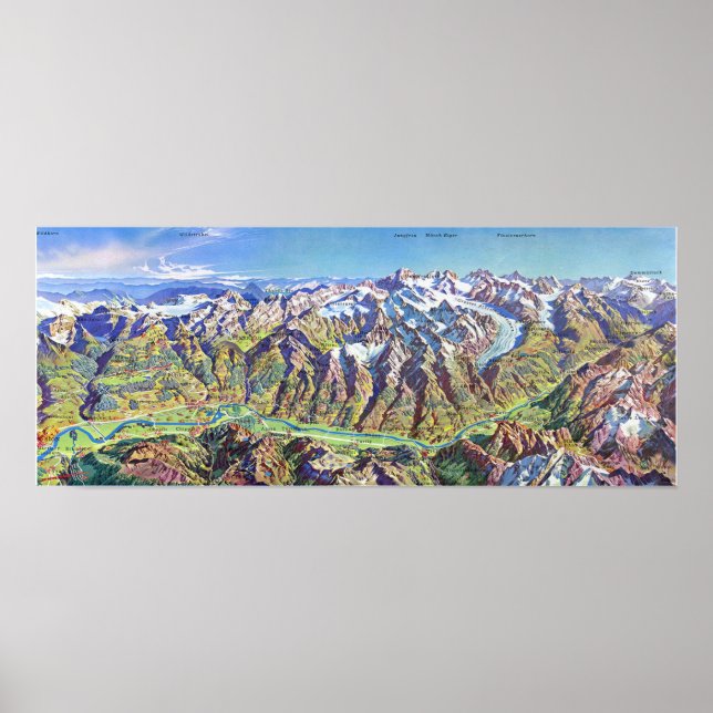 Affiche " Schweiz : 1960er/heute - Wallis Panoramakarte (Devant)