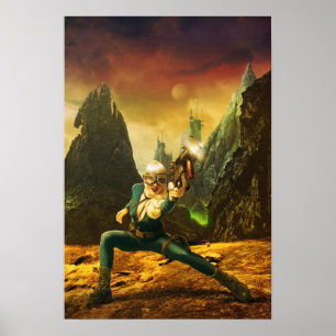 Affiche Sci-Fi Female Fighter on Strange Planet