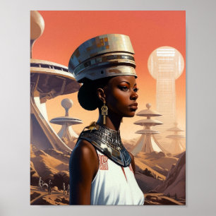 Affiche Science-fiction futuriste de la reine afrofuturist