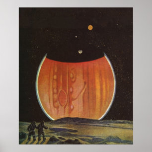 Affiche Science-fiction vintage, astronautes sur Ganymède