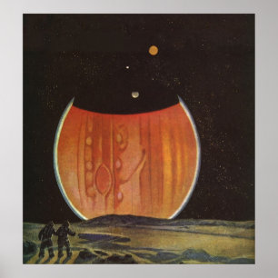 Affiche Science-fiction vintage, astronautes sur Ganymede