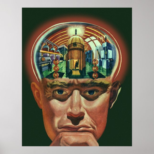 Affiche Science-fiction vintage, Cerveau Alien en laborato (Devant)