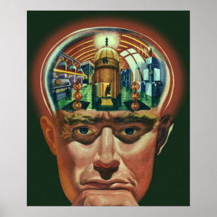 Affiche Science-fiction vintage, Cerveau d'alien en labora