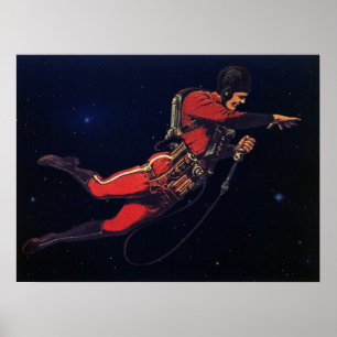 Affiche Science-fiction vintage d'astronaute dans l'espace