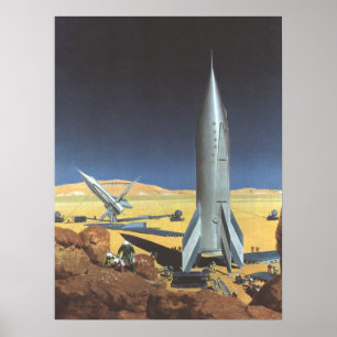 Affiche Science-fiction vintage de planète désertique avec