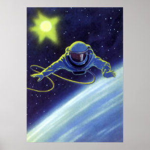 Affiche Science-fiction vintage d'un astronaute en sortie