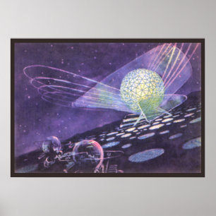 Affiche Science-fiction vintage, un globe lumineux avec de