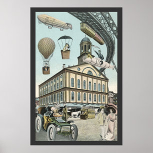 Affiche Science-fiction vintage, ville victorienne Steampu