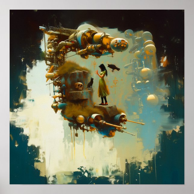 Affiche SciFi Abstrait Cat Raven Witchy AI Art Matte Value (Devant)