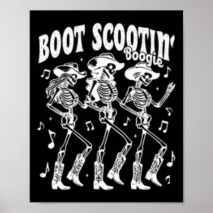 Affiche Scootin' Boogie Retro Western Sketon Dancing Cow