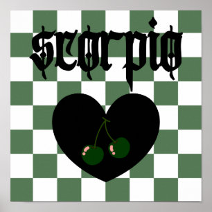 Affiche Scorpio Gothique esthétique À damiers Cerise Art