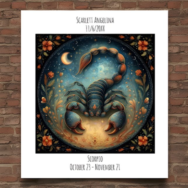 Affiche Scorpio Zodiac Astrology Name & Birthday (Créateur téléchargé)