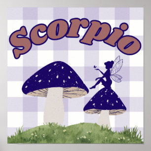 Affiche Scorpio Zodiac Cottagecore Fée Champignons