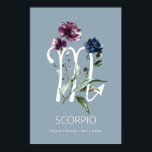Affiche Scorpio Zodiac Star Sign Art Print<br><div class="desc">Modern,  floral design of the Scorpio Zodiac symbol,  which depicts a Scorpion and its stinger.</div>
