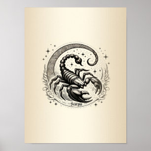 Affiche Scorpion Croissant Lune Astrologie Zodiac Scorpio