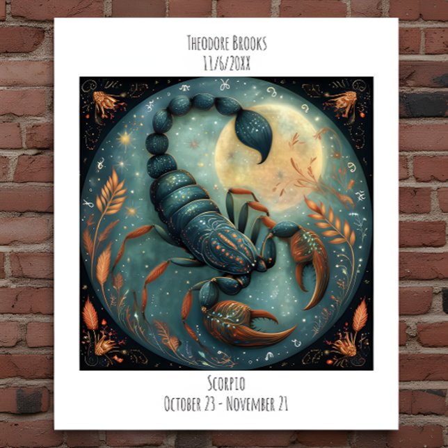 Affiche Scorpion Nom & Anniversaire Zodiaque Astrologie (Créateur téléchargé)