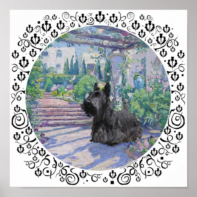 Affiche Scottie au jardin printanier (Devant)