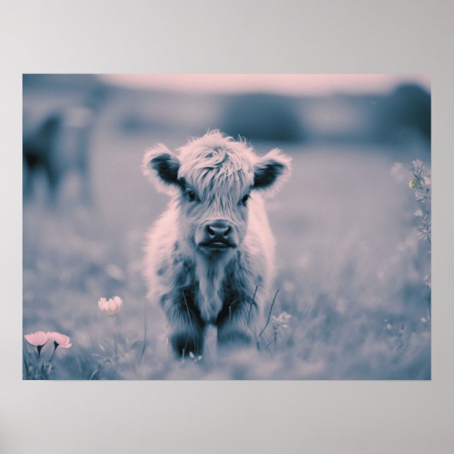 Affiche Scottish Highland Calf Baby Cow Pink Tint Imprimer (Devant)
