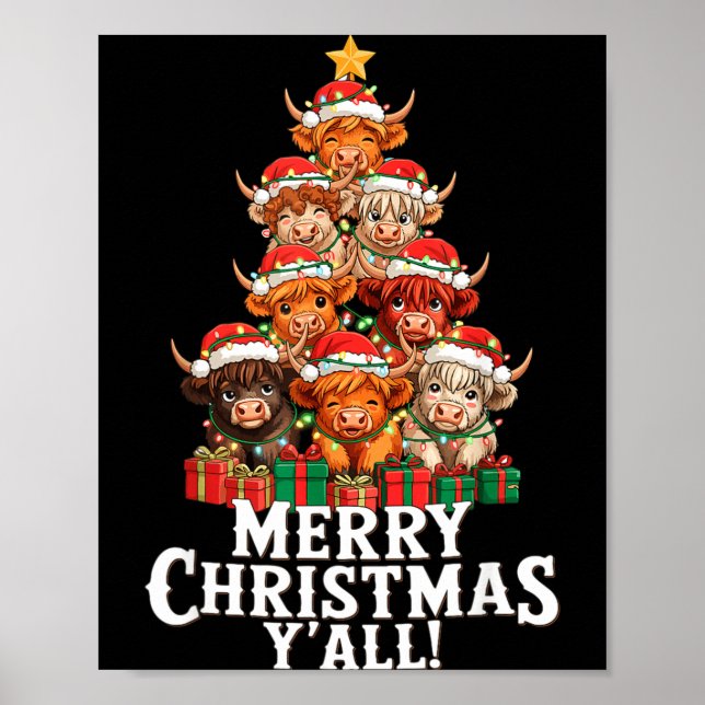 Affiche Scottish Highland Cow Christmas Tree Funny Cow Lov (Devant)
