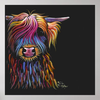 Affiche Scottish Highland Cow ' FLoWER PoT ' par Shirley M