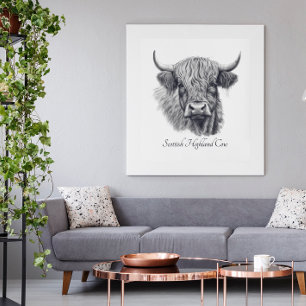 Affiche Scottish Highland Cow Sketch personnalisable