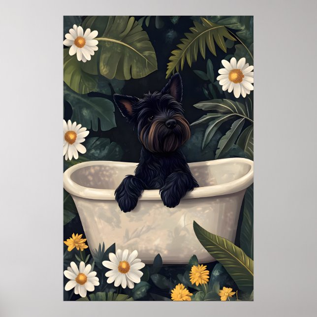 Affiche Scottish Terrier In Bathtub Poster, Funny Dog (Devant)