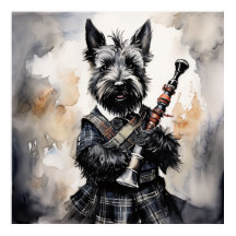 Scottish Terrier Jouer-Bagpipes dans une encre Kil