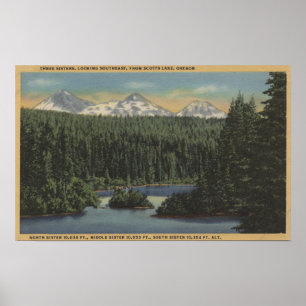 Affiche Scotts Lake, Oregon - Vue de trois soeurs