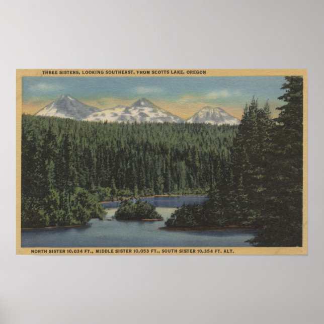 Affiche Scotts Lake, Oregon - Vue de trois soeurs (Devant)