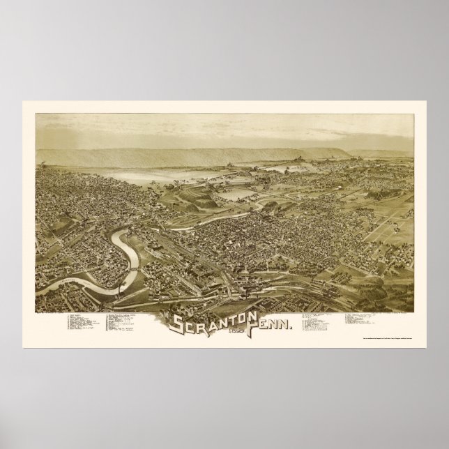 Affiche Scranton, PA Carte panoramique - 1890 (Devant)