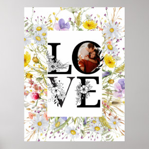 Affiche Script Amour Gras Fleurs Roses et Rouges Saint-Val