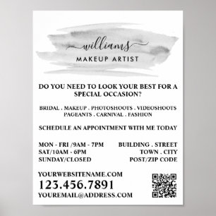 Affiche Script Aquarelle Gris brosse Artiste maquillage